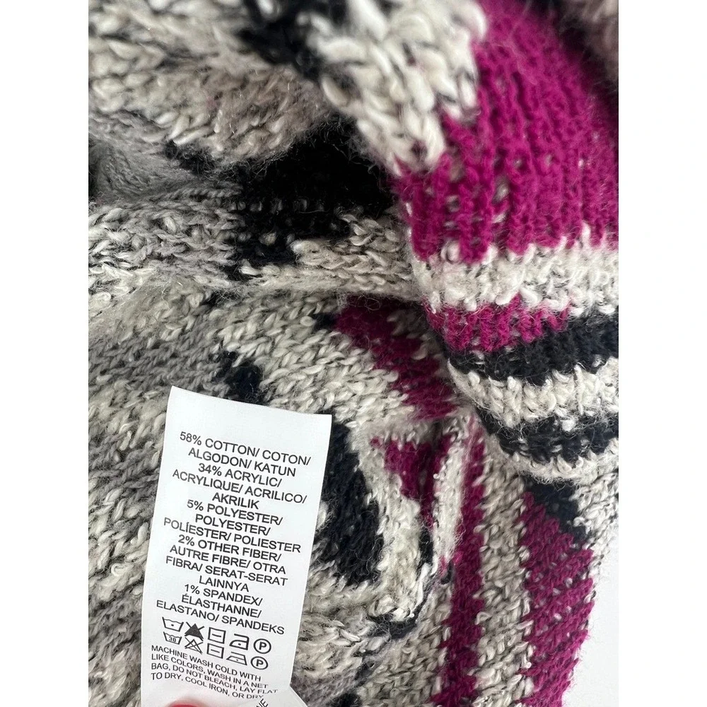 Lucky Brand Women Geometric Tribal Open Front Waterfall Cardigan Sweater Grey S